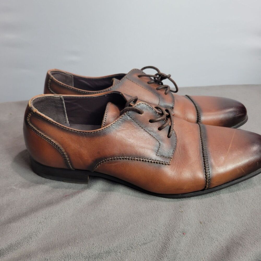 Mens Size 10 Express Brown Leather Oxford Dress Shoes With Synthetic Sock Lining